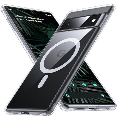 FNDMIL [NO.1 Magnetisch für Google Pixel 6 Pro Hülle mit MagSafe [Transparent Anti-Gelb][Militär Stoßfest] [Durchsichtig Hardcase]mit Weich Silikon Bumper für Google Pixel 6 Pro Case Dünn 6.7'', Klar von FNDMIL
