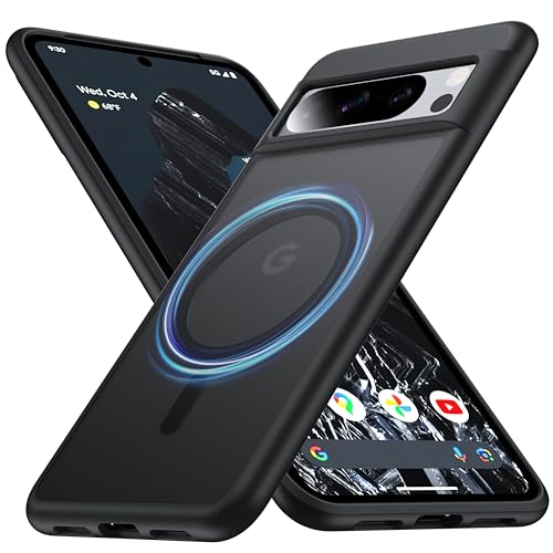FNDMIL [NO.1 Magnetisch] für Google Pixel 8 Pro Hülle mit MagSafe[Translucent Matt][Anti-Fingerabdruck][Militär Stoßfest] Hardcase mit Weich Silikon Handyhülle für Pixel 8 Pro Case Dünn 6.7'',Schwarz von FNDMIL