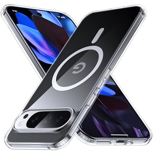 FNDMIL [NO.1 Magnetisch für Google Pixel 9 Hülle/Pixel 9 Pro Hülle mit MagSafe [Anti-Gelb] [Militär Stoßfest] [Slim Fit] Hardcase mit Weich Silikon Bumper für Pixel 9 Case/Pixel 9 Pro Case 6.3'',Klar von FNDMIL