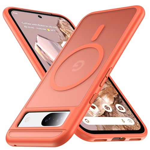 FNDMIL [NO.1 Magnetisch für Google Pixel 8a Hülle mit Mag-Safe [Translucent Matt] [Anti-Fingerabdruck] [Militär Stoßfest] Hardcase mit Weich Silikon Handyhülle für Pixel 8a Case Dünn 6.1'', Orange von FNDMIL