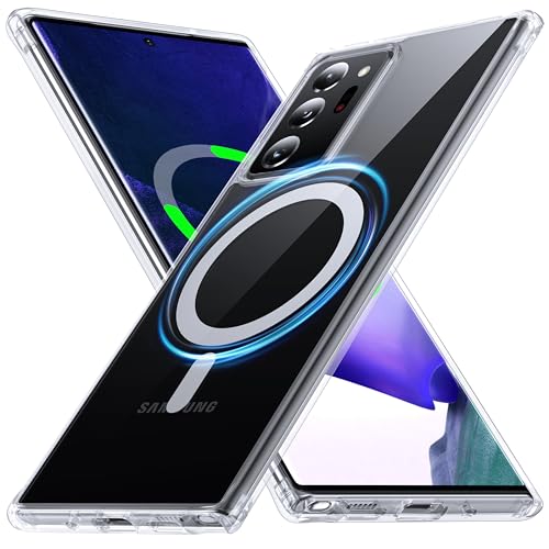 FNDMIL [NO.1 Magnetisch für Samsung Galaxy Note 20 Ultra Hülle mit MagSafe[Transparent Anti-Gelb][Durchsichtig Hardcase][Militär Stoßfest] Hardcase mit Weich Silikon für Note 20 Ultra Case,Klar von FNDMIL