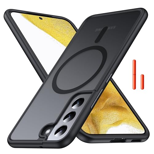 FNDMIL [NO.1 Magnetisch für Samsung Galaxy S22 Hülle mit MagSafe [Durchscheinend Matt] [Anti-Fingerabdruck] [Militär Stoßfest] Hardcase mit Silikon Bumper Handyhülle für Galaxy S22 Case Dünn, Schwarz von FNDMIL