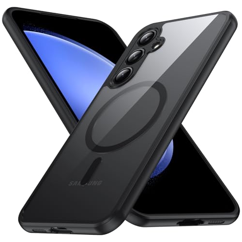 FNDMIL [NO.1 Magnetisch für Samsung Galaxy S23 FE Hülle mit Magnet [Kameraschutz][Militär Stoßfest][Transparent Anti-Gelb][Durchsichtig Dünn] Hardcase mit Silikon Handyhülle für S23 FE Case,Schwarz von FNDMIL
