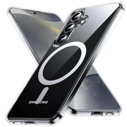 FNDMIL [NO.1 Magnetisch] für Samsung Galaxy S24 Hülle mit MagSafe [Transparent Anti-Gelb] [Militärschutz Stoßfest] [Durchsichtig Hardcase] mit Weich Silikon Bumper für Samsung S24 Case Dünn, Klar von FNDMIL