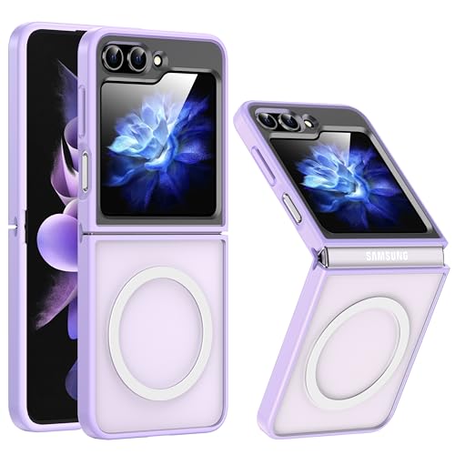 FNDMIL [NO.1 Magnetisch] für Samsung Galaxy Z Flip 5 Hülle mit MagSafe [Translucent Matt][Anti-Fingerabdruck][Militär Stoßfest]Hardcase mit Weich Silikon Handyhülle für Z Flip 5 Case Dünn, Helles Lila von FNDMIL