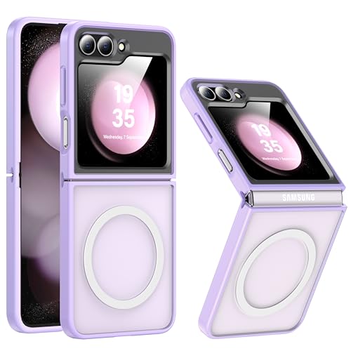 FNDMIL [NO.1 Magnetisch] für Samsung Galaxy Z Flip 6 Hülle mit MagSafe [Translucent Matt][Anti-Fingerabdruck][Militär Stoßfest]Hardcase mit Weich Silikon Handyhülle für Z Flip 6 Case Dünn, Helles Lila von FNDMIL