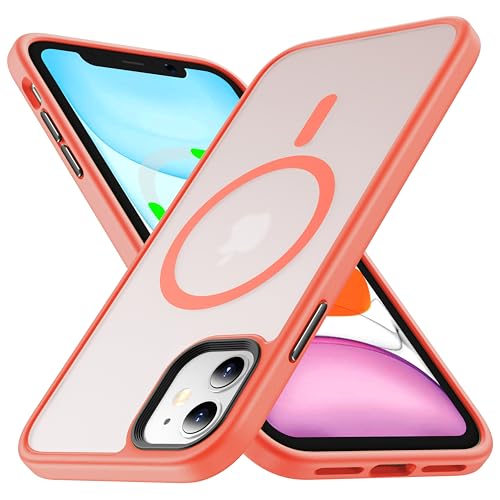 FNDMIL [NO.1 Magnetisch für iPhone 11 Hülle mit MagSafe [Silikonrand mit Rutschfester Textur][Durchscheinend Matt][Anti-Fingerabdruck] Militär Stoßfest Handyhülle für iPhone 11 Case Dünn,Orange von FNDMIL
