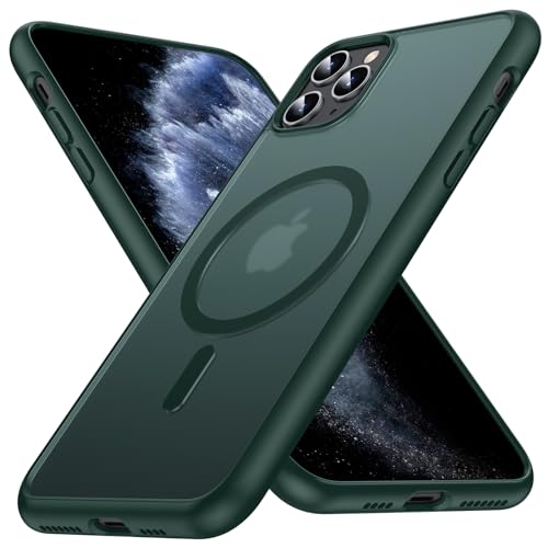 FNDMIL [NO.1 Magnetisch für iPhone 11 Pro Max Hülle mit MagSafe Kabelloses Laden [Translucent Matt][Anti-Fingerabdruck][Militär Stoßfest] Hardcase mit Silikon Handyhülle iPhone 11 Pro Max Case, Grün von FNDMIL