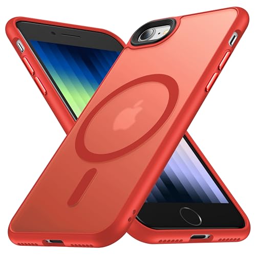 FNDMIL [NO.1 Magnetisch für iPhone SE 2022/SE 2020/8 Hülle mit MagSafe[Durchscheinend Matt][Anti-Fingerabdruck][Militär Stoßfest] Dünn Hardcase mit Silikon für iPhone SE 2./3. Generation Hülle,Rot von FNDMIL