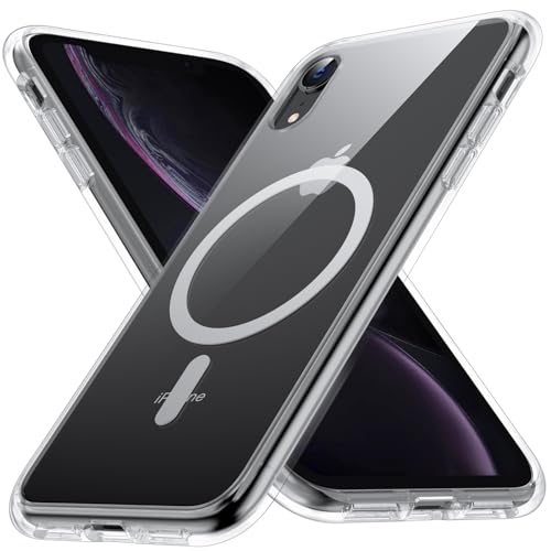 FNDMIL [NO.1 Magnetisch für iPhone XR mit MagSafe Kabelloses Laden [Transparent Anti-Gelb][Durchsichtig Hardcase] [Militär Stoßfest] Dünn Hardcase mit Weich Silikon Handyhülle für iPhone XR Case,Klar von FNDMIL