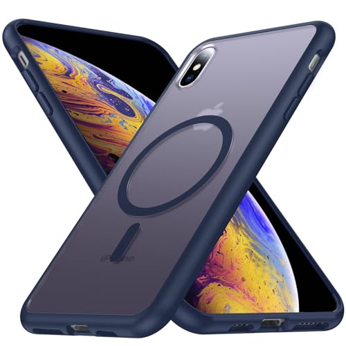 FNDMIL [NO.1 Magnetisch für iPhone XS Max Hülle mit MagSafe[Translucent Matt][Anti-Fingerabdruck][Militär Stoßfest] Hardcase mit Weich Silikon Handyhülle für XS Max Case Dünn 6.5'',Blau von FNDMIL
