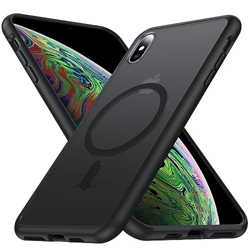 FNDMIL [NO.1 Magnetisch] für iPhone Xs Max mit MagSafe Kabelloses Laden [Durchscheinend Matt] [Anti-Fingerabdruck] [Militär Stoßfest]Dünn Hardcase mit Silikon Handyhülle für iPhone Xs Max Case,Schwarz von FNDMIL