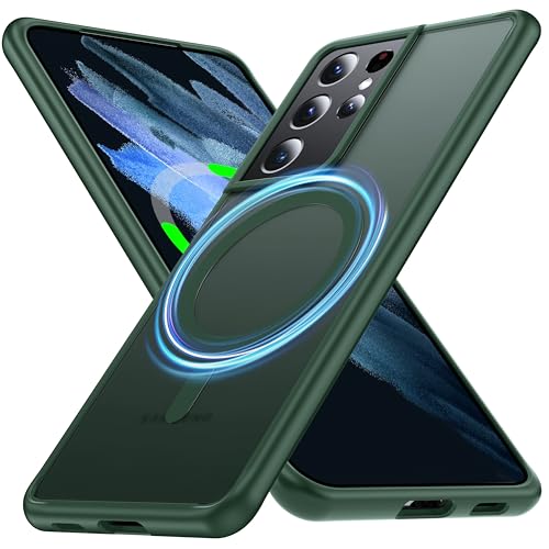 FNDMIL [NO.1 Magnetische Schutzhülle für Samsung Galaxy S21 Ultra mit MagSafe [durchscheinend matt] [Anti-Fingerabdruck] [Falltest in Militärqualität] Dünne, weiche Silikon-Schutzhülle für Samsung S21 von FNDMIL