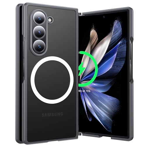 FNDMIL [NO.1Magnetisch für Samsung Galaxy Z Fold 6 Hülle mit MagSafe[Translucent Matt][Anti-Fingerabdruck][MilitärStoßfest] Hardcase mit Weich Silikon Handyhülle für Z Fold 6 Case Dünn 7.6''Grau von FNDMIL