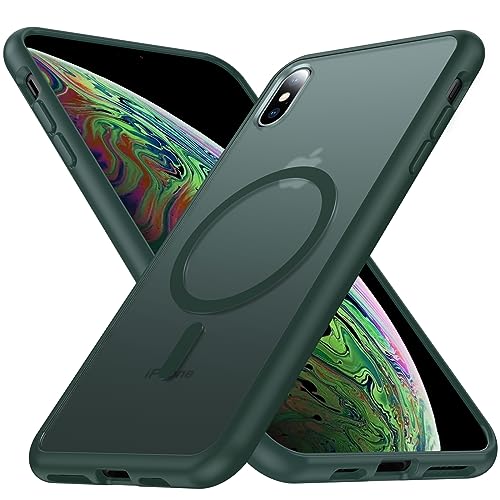 FNDMIL [NO.1 Magnetischfür iPhone X(10)/Xs mit MagSafe Kabelloses Laden[Durchscheinend Matt][Anti-Fingerabdruck][Militär Stoßfest] Dünn Hardcase mit Silikon Handyhülle für iPhone X(10)/Xs Case, Grün von FNDMIL
