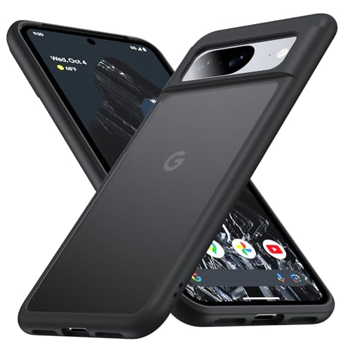 FNDMIL für Google Pixel 8 Hülle mit Kabellosem Laden [Translucent Matt] [Anti-Fingerabdruck] [Militärschutz] Hardcase mit Weich Silikon Handyhülle für Google Pixel 8 Case Dünn 6.2'', Edle Schwarz von FNDMIL