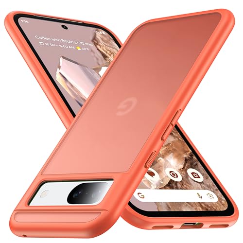 FNDMIL für Google Pixel 8a Hülle mit Kabellosem Laden[Translucent Matt][Anti-Fingerabdruck][Militärschutz] Hardcase mit Weich Silikon Handyhülle für Google Pixel 8a Case Dünn 6.1'',Orange von FNDMIL