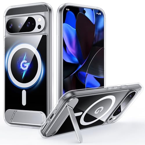 FNDMIL für Google Pixel 9 Pro XL Hülle mit MagSafe [Klapp Ständer] [Laden Beim Stehen] [Militärisch Stoßfest] Transparente Silikon-Bumper-Handyhülle für Google 9 Pro XL Case,Klar von FNDMIL