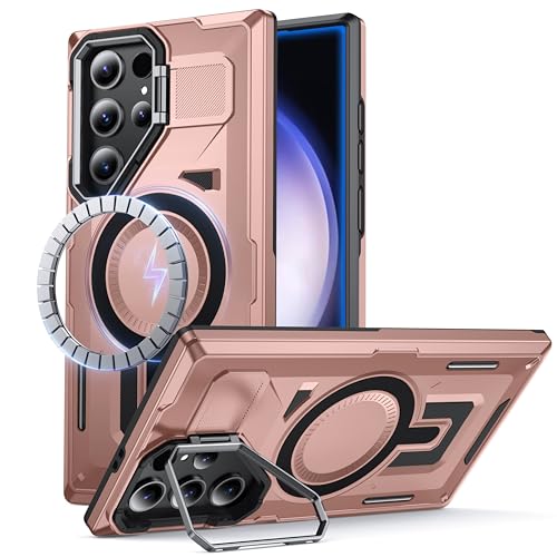 FNDMIL für Samsung Galaxy S22 Ultra/S23 Ultra Hülle mit MagSafe [Integrierter Kameraständer][Militär Stoßfest][Doppelschichtiger Hülle]Outdoor Handyhülle für Samsung S22 Ultra/S23 Ultra Case,Roségold von FNDMIL