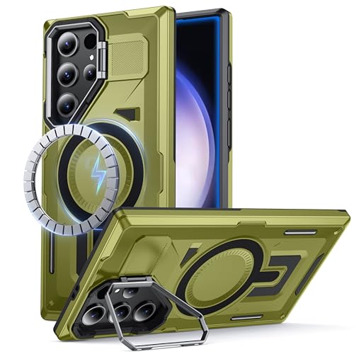 FNDMIL für Samsung Galaxy S22 Ultra/S23 Ultra Hülle mit MagSafe [Integrierter Kameraständer][Militär Stoßfest][Doppelschichtiger Hülle]Outdoor Handyhülle für Samsung S22 Ultra/S23 Ultra Case,Olivgrün von FNDMIL