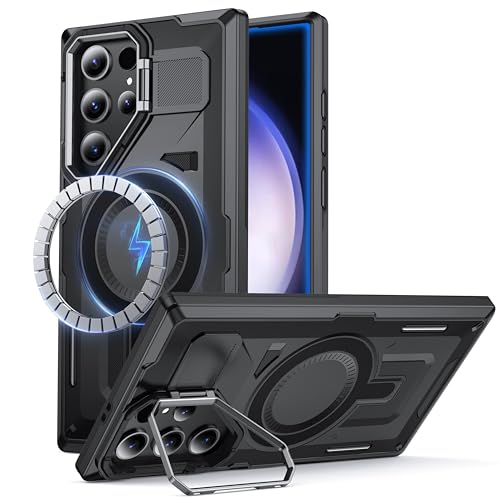 FNDMIL für Samsung Galaxy S22 Ultra/S23 Ultra Hülle mit MagSafe [Integrierter Kameraständer][Militär Stoßfest][Doppelschichtiger Hülle] Outdoor Handyhülle für Samsung S22 Ultra/S23 Ultra Case,Schwarz von FNDMIL