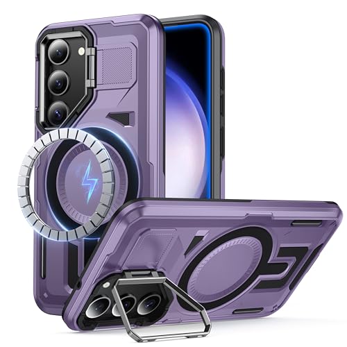 FNDMIL für Samsung Galaxy S23 Hülle mit Magnet [Integrierter Kameraständer][Militär Stoßfest][Doppelschichtiger Schutzhülle] Robust Outdoor Bumper Handyhülle für Samsung S23 Case, Lila von FNDMIL