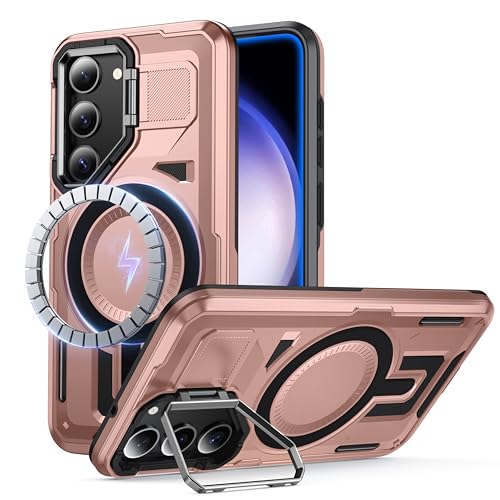 FNDMIL für Samsung Galaxy S23 Plus Hülle mit Magnet [Integrierter Kameraständer][Militär Stoßfest][Doppelschichtiger Schutzhülle] Robust Outdoor Bumper Handyhülle für Samsung S23 Plus Case, Roségold von FNDMIL