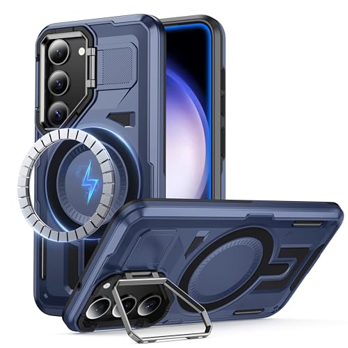 FNDMIL für Samsung Galaxy S23 Plus Hülle mit Magnet [Integrierter Kameraständer][Militär Stoßfest][Doppelschichtiger Schutzhülle] Robust Outdoor Bumper Handyhülle für Samsung S23 Plus Case, Blau von FNDMIL