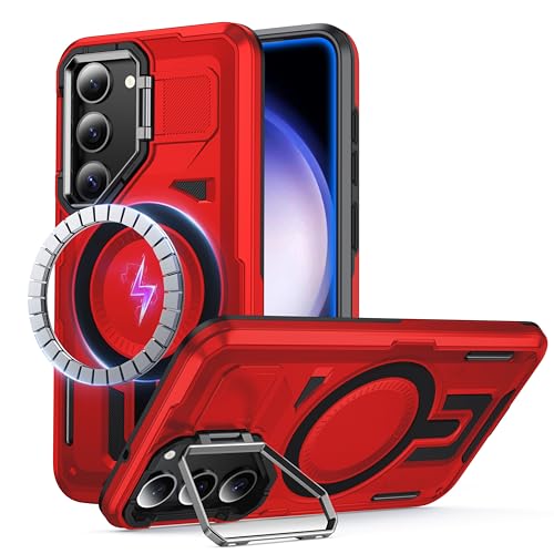 FNDMIL für Samsung Galaxy S23 Plus Hülle mit Magnet [Integrierter Kameraständer][Militär Stoßfest][Doppelschichtiger Schutzhülle] Robust Outdoor Bumper Handyhülle für Samsung S23 Plus Case, Rot von FNDMIL