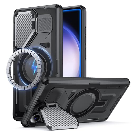 FNDMIL für Samsung Galaxy S25 Ultra Hülle mit MagSafe [Integrierter Kameraschutz Ständer] [Militär Stoßfest] [Doppelschicht Schutzhülle] Outdoor Bumper Handyhülle für Samsung S25 Ultra Case,Schwarz von FNDMIL