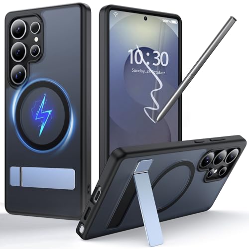 FNDMIL für Samsung Galaxy S25 Ultra Hülle mit MagSafe [Unsichtbarer Ständer] [Laden Beim Stehen] [Militärisch Stoßfest] Durchscheinender Matt Silikon Bumper Handyhülle für S25 Ultra Case Slim,Schwarz von FNDMIL