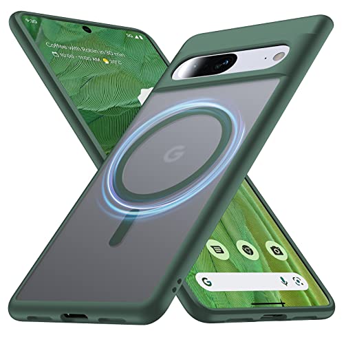 FNDMIL Magnetisch Series für Google Pixel 7 Hülle mit MagSafe [NO.1 Magnetisch][Anti-Fingerabdruck][Militärschutz Stoßfest] Translucent Matt Hart Rückteil Pixel 7 Handyhülle 5G Dünn Case 6.3'', Grün von FNDMIL