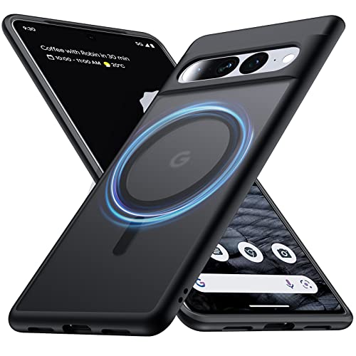 Magnetische für Google Pixel 7 Pro Hülle mit MagSafe [NO.1 Magnetisch][Anti-Fingerabdruck][Militärschutz Stoßfest] Translucent Matt Hart Rückteil Pixel 7 Pro Handyhülle Dünn Case 6.7'', Schwarz von FNDMIL