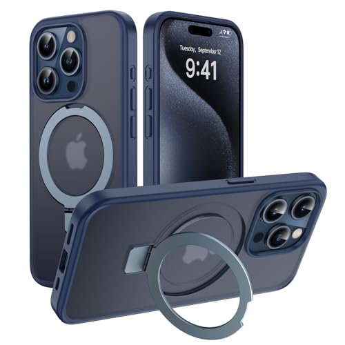 [NO.1 Magnetisch Ständer] für iPhone 15 Pro Max Hülle mit MagSafe [Magnet Unsichtbar Halterung] [Militärschutz] [Translucent Matt] mit Silikon Bumper Dünn Handyhülle für iPhone 15 Pro Max Case, Blau von FNDMIL