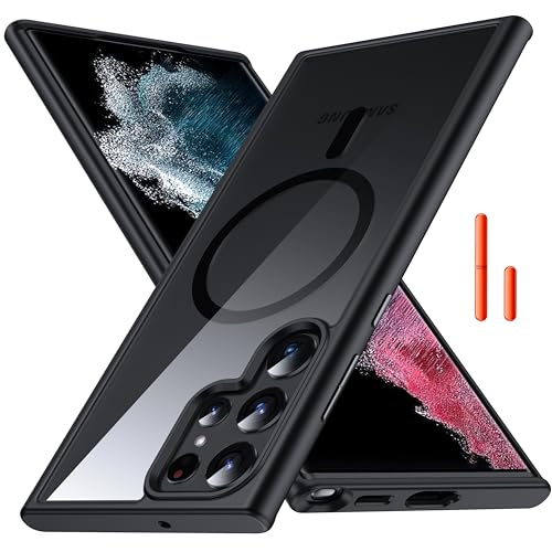 [NO.1 Magnetisch] für Samsung Galaxy S22 Ultra Hülle mit MagSafe [Transparent Anti-Gelb][Militär Stoßfest][Durchsichtig Hardcase] mit Silikon Bumper Handyhülle für Galaxy S22 Ultra Case Dünn, Schwarz von FNDMIL