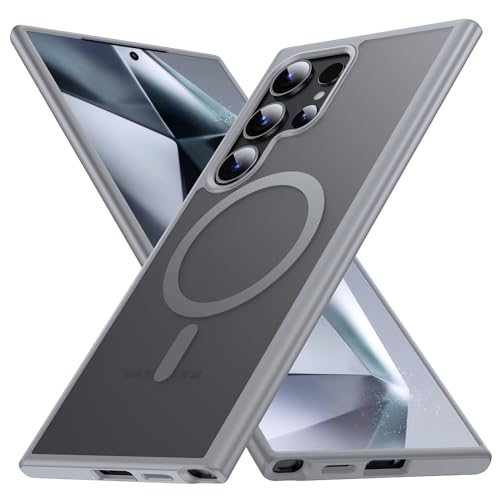 [NO.1 Magnetisch] für Samsung Galaxy S24 Ultra Hülle mit MagSafe [Translucent Matt][Anti-Fingerabdruck][Militärschutz Stoßfest] Hardcase mit Weich Silikon Handyhülle für Samsung S24 Ultra Case Grau von FNDMIL