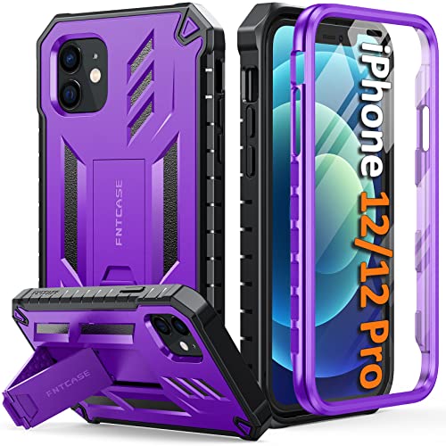 FNTCASE Für iPhone 12 Hülle: für iPhone 12 Pro Handyhülle mit Ständer Outdoor Handy Hülle 360 Grad Schutzhülle Stoßfest Sturzfest Panzerhülle mit Eingebautem Displayschutz Case 6,1 Zoll von FNTCASE