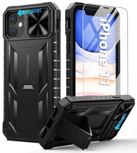 FNTCASE Handyhülle für iPhone 11 Hülle: Stoßfeste Robust Militär-Grade Fallschutz Hülle mit Ständer TPU Matte Hybrid Heavy Duty Harte Bumper rutschfest Schutzhülle Cover für iPhone 11/XR 6,1" Schwarz von FNTCASE