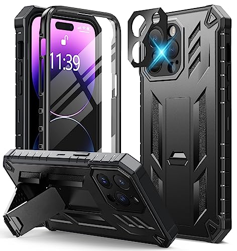 FNTCASE Handyhülle für iPhone-14-Pro-Max: Militär TPU Bumper Cover Case mit Ständer Armor 360 Grad Handy Schutzhülle Outdoor Smartphone Hüllen für iPhone 14 Pro Max 6,7 Zoll– Schwarz von FNTCASE