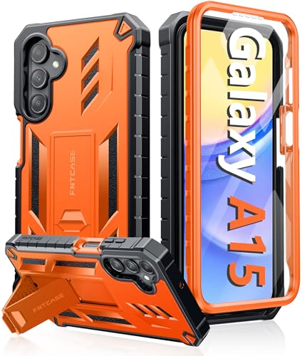 FNTCASE Schutzhülle für Samsung Galaxy A15-5G: Militärqualität, sturzsicher, mit Ständer, robust, stoßfest, matt, strukturierte TPU-Hüllen – 16,4 cm (6,4 Zoll) (Orange), (SAMA15-Orange) von FNTCASE
