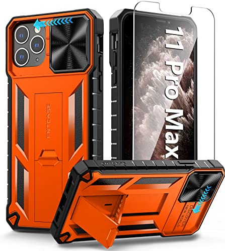 FNTCASE Schutzhülle für iPhone 11 Pro-Max: Fall- und Stoßschutz, militärische Qualität, mit Ständer und Rutsche, robuste schützende Stoßstange, strukturiert, robuster Schutz (Orange) von FNTCASE