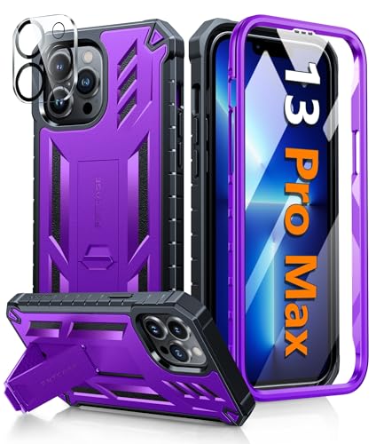 FNTCASE Schutzhülle für iPhone 13 Pro-Max: Stoßfeste Schutzhülle mit Ständer in Militärqualität, zweilagiger Vollschutz, matt, strukturiert, sturzsicher, strapazierfähig, 17,5 cm, Violett von FNTCASE