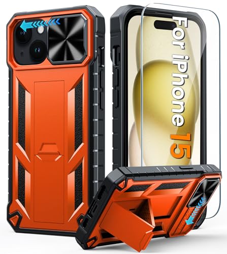 FNTCASE Schutzhülle für iPhone 14/13: für iPhone Apple 14/13, sturzsichere Schutzhülle in Militärqualität, mit Ständer und Rutsche, robuste, robuste Handyhülle, strukturiert (Orange) von FNTCASE