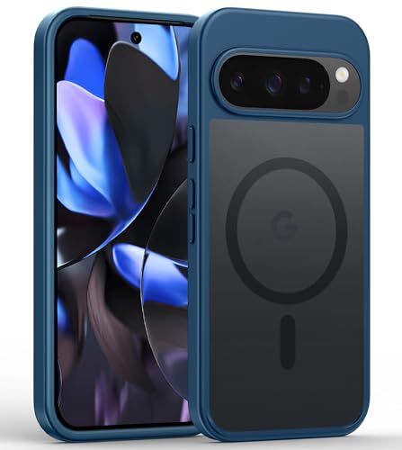 FNTCASE für Google Pixel 9 Hülle: Google Pixel 9 Pro Magnetisch Transluzent Matt Volle Robuste Stoßfeste Handyhülle - Militär Sturzsicherer Schlank Hartschalen Schutzhülle Blau (6.3 Zoll) von FNTCASE