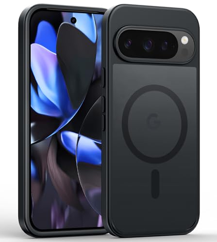 FNTCASE für Google Pixel 9 Hülle: Google Pixel 9 Pro Magnetisch Transluzent Matt Volle Robuste Stoßfeste Handyhülle - Militär Sturzsicherer Schlank Hartschalen Schutzhülle Schwarz (6.3 Zoll) von FNTCASE