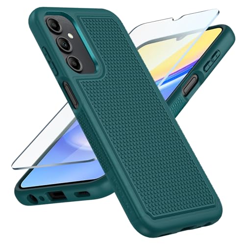 FNTCASE für Samsung Galaxy A15 Hülle: Dual Layer Schutzhülle Handyhülle Robuste Stoßfest mit rutschfeste Strukturierte Rückseite - Militärischer Schutz Bumper Tough Case für Samsung A15 Grün von FNTCASE