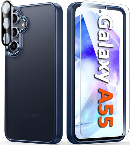 FNTCASE für Samsung Galaxy A55-5G Hülle: Matt Militärischer Fallschutz Dünn Handyhülle Robust Stoßfest Rückseite Schutzhülle für Samsung Galaxy A55 Blau von FNTCASE