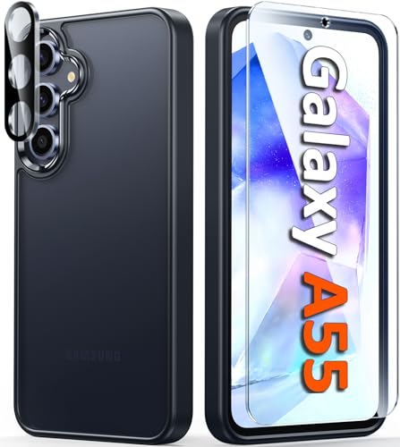 FNTCASE für Samsung Galaxy A55-5G Hülle: Matt Militärischer Fallschutz Dünn Handyhülle Robust Stoßfest Rückseite Schutzhülle für Samsung Galaxy A55 Schwarz von FNTCASE