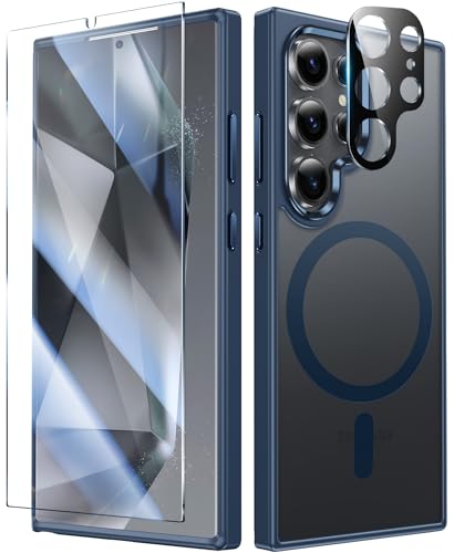 FNTCASE für Samsung Galaxy S24-Ultra Hülle: 6,8 Zoll Blau, Magnetische durchscheinende Matte Handyhülle, Metallknopf, Stoßfester Fallschutz in Militärqualität von FNTCASE