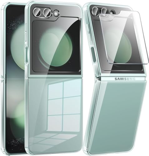 FNTCASE für Z Flip 5 Hülle: Durchsichtige Dünne Schutzhülle für Samsung Flip 5 Kratzfeste Handyhülle mit Displayschutzfoli von FNTCASE
